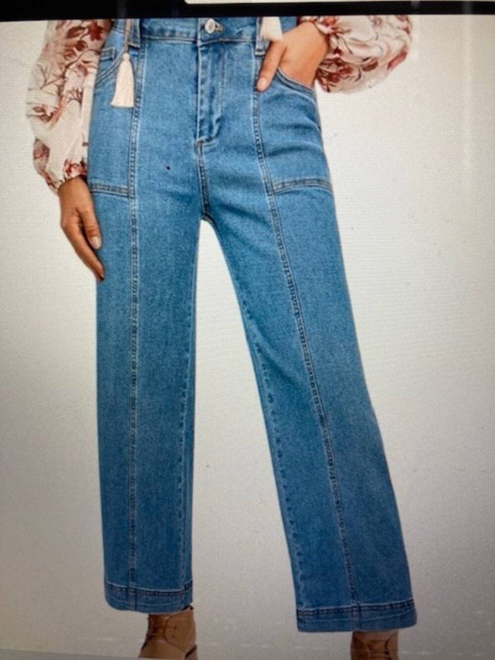 Womens High Waisted Cropped Wide Leg Jeans